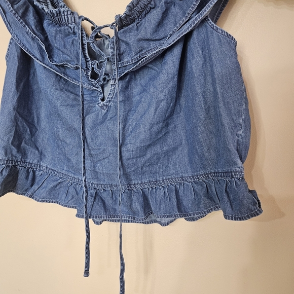 Express Denim Blue Ruffled Blouse - Picture 4 of 9